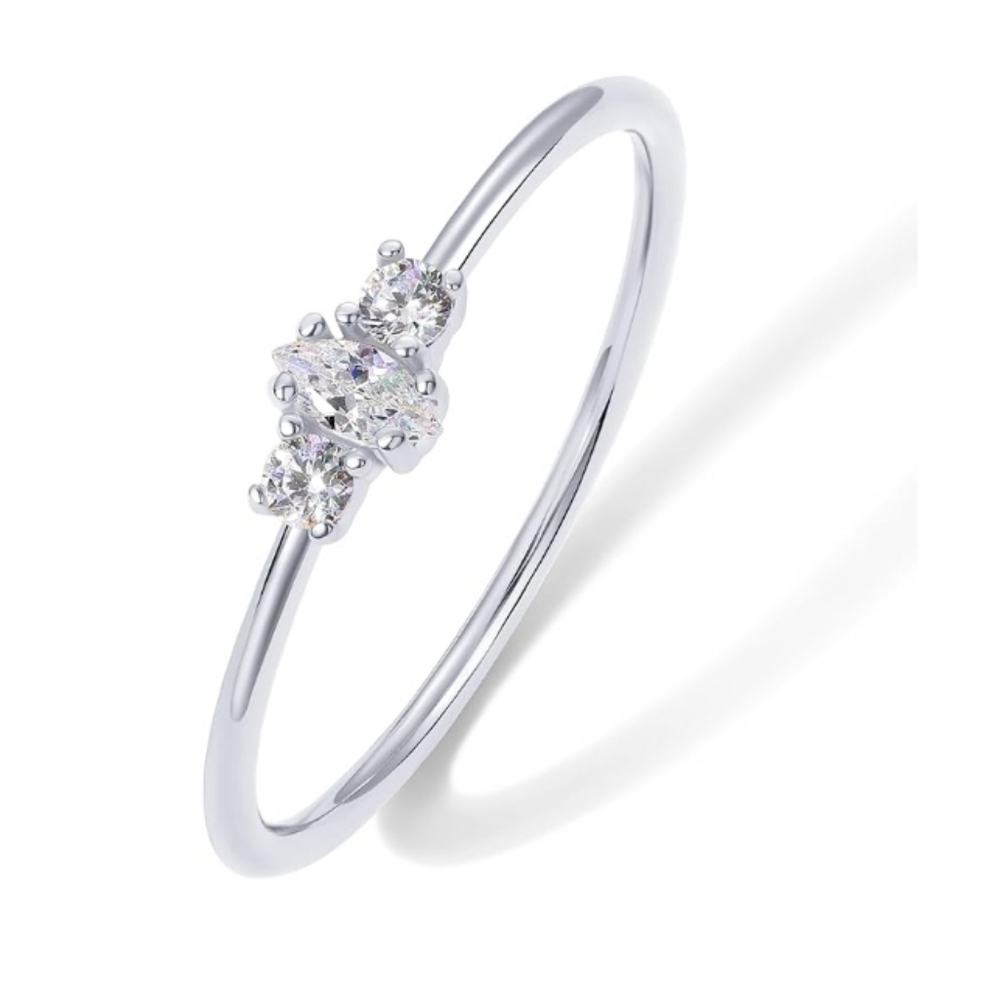 18K Gold Plated Marquise Round Mini Cubic Zirconia Stackable Ring In White Gold